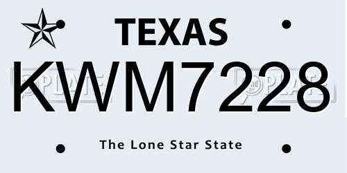 KWM7228 Texas License Plate