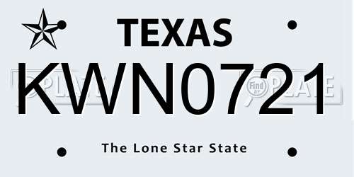 KWN0721 Texas License Plate