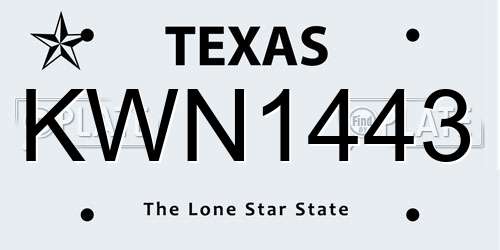 KWN1443 Texas License Plate