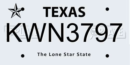 KWN3797 Texas License Plate