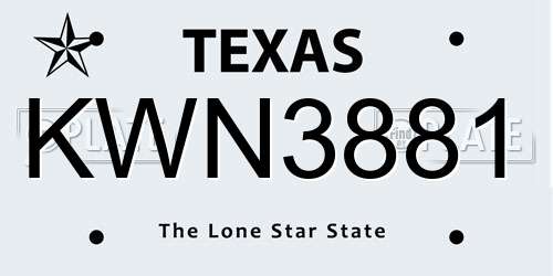 KWN3881 Texas License Plate