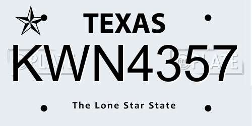 KWN4357 Texas License Plate