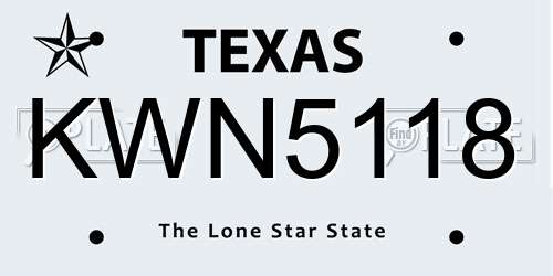 KWN5118 Texas License Plate