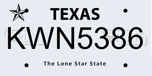 KWN5386 Texas License Plate