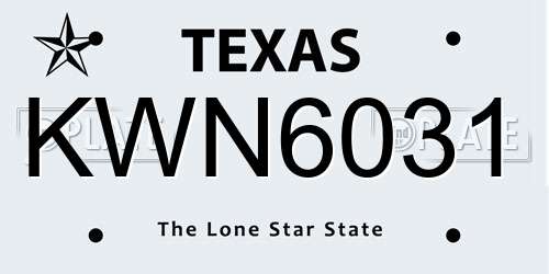 KWN6031 Texas License Plate