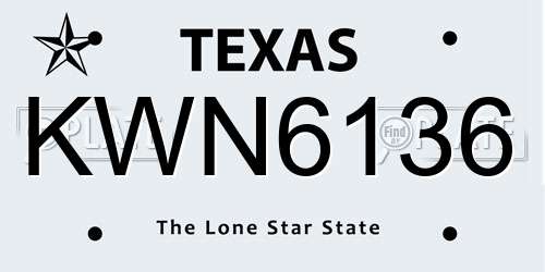 KWN6136 Texas License Plate