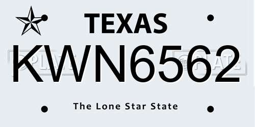 KWN6562 Texas License Plate