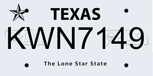 KWN7149 Texas License Plate