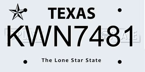 KWN7481 Texas License Plate