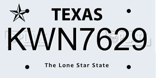 KWN7629 Texas License Plate
