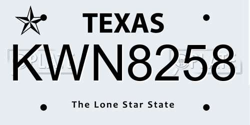KWN8258 Texas License Plate
