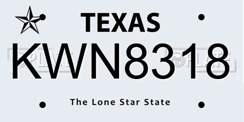 KWN8318 Texas License Plate