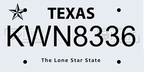 KWN8336 Texas License Plate