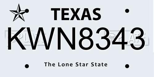 KWN8343 Texas License Plate