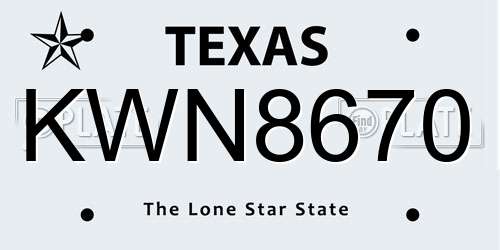 KWN8670 Texas License Plate