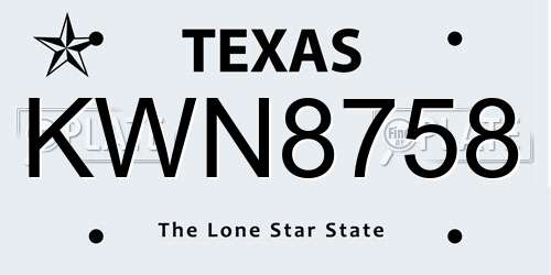 KWN8758 Texas License Plate