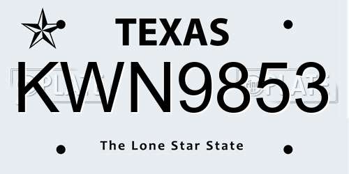 KWN9853 Texas License Plate