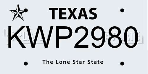 KWP2980 Texas License Plate