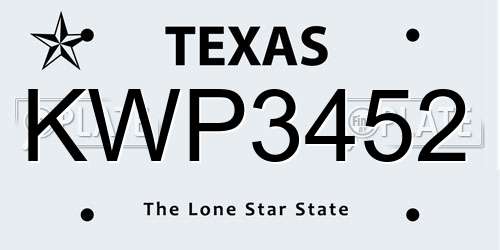KWP3452 Texas License Plate