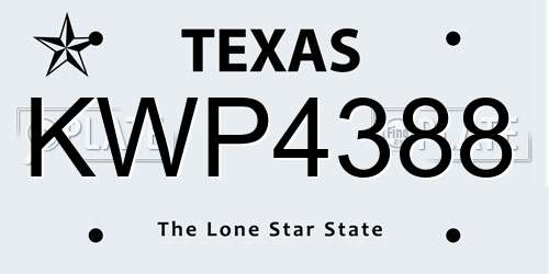 KWP4388 Texas License Plate