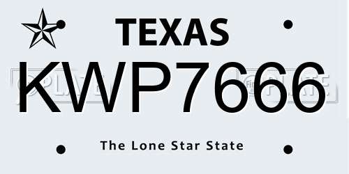 KWP7666 Texas License Plate