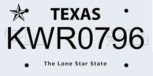 KWR0796 Texas License Plate