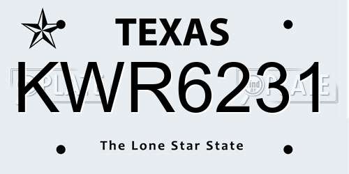 KWR6231 Texas License Plate