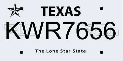 KWR7656 Texas License Plate