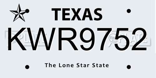 KWR9752 Texas License Plate