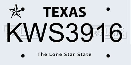 KWS3916 Texas License Plate