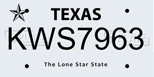 KWS7963 Texas License Plate