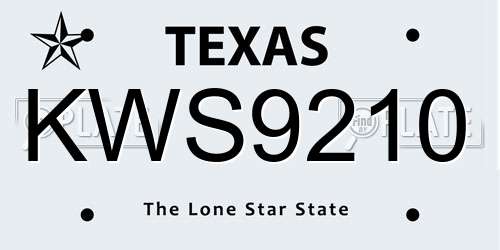 KWS9210 Texas License Plate