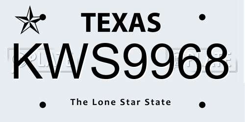 KWS9968 Texas License Plate