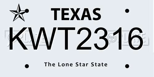 KWT2316 Texas License Plate