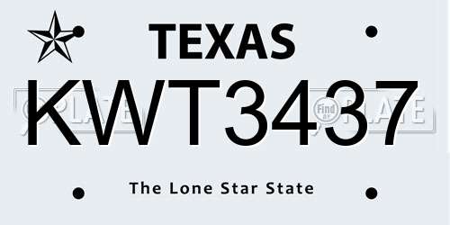 KWT3437 Texas License Plate