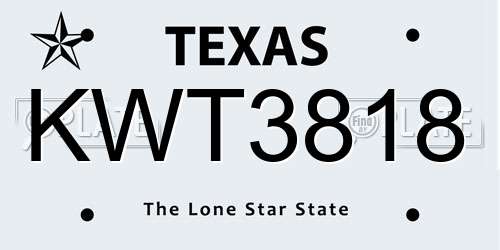 KWT3818 Texas License Plate