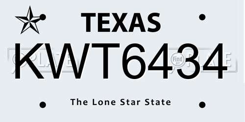 KWT6434 Texas License Plate