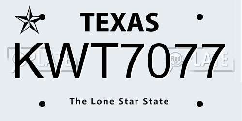KWT7077 Texas License Plate