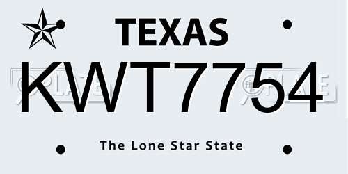 KWT7754 Texas License Plate