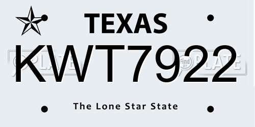 KWT7922 Texas License Plate