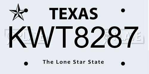 KWT8287 Texas License Plate
