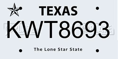 KWT8693 Texas License Plate