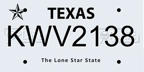 KWV2138 Texas License Plate