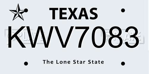 KWV7083 Texas License Plate