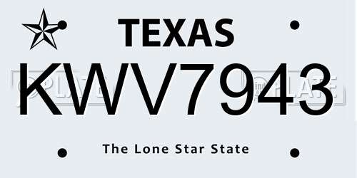 KWV7943 Texas License Plate