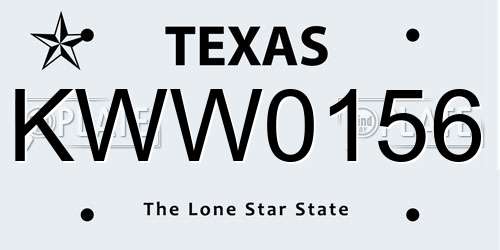 KWW0156 Texas License Plate