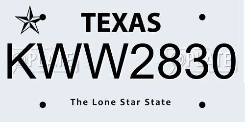 KWW2830 Texas License Plate