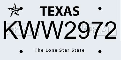 KWW2972 Texas License Plate