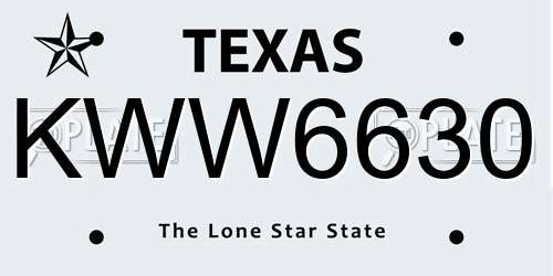 KWW6630 Texas License Plate