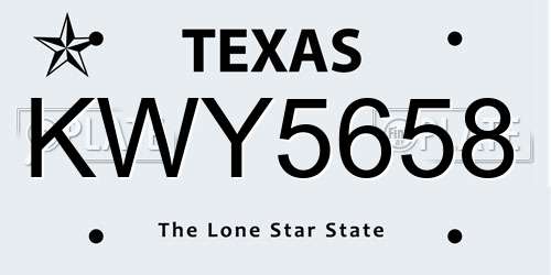 KWY5658 Texas License Plate